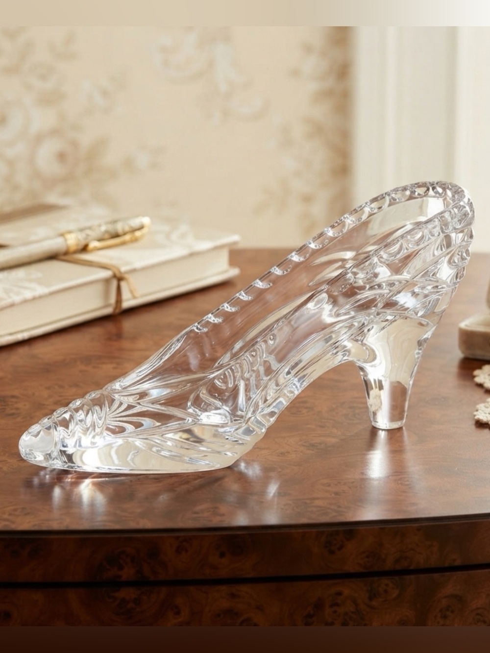 Vintage Cut Crystal Glass Slipper Shoe Decorative Figurine 7.5” Elegant Display